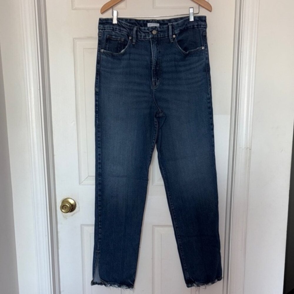 Good American Blue Good Boy Super High Rise Straight Jeans Size 14
